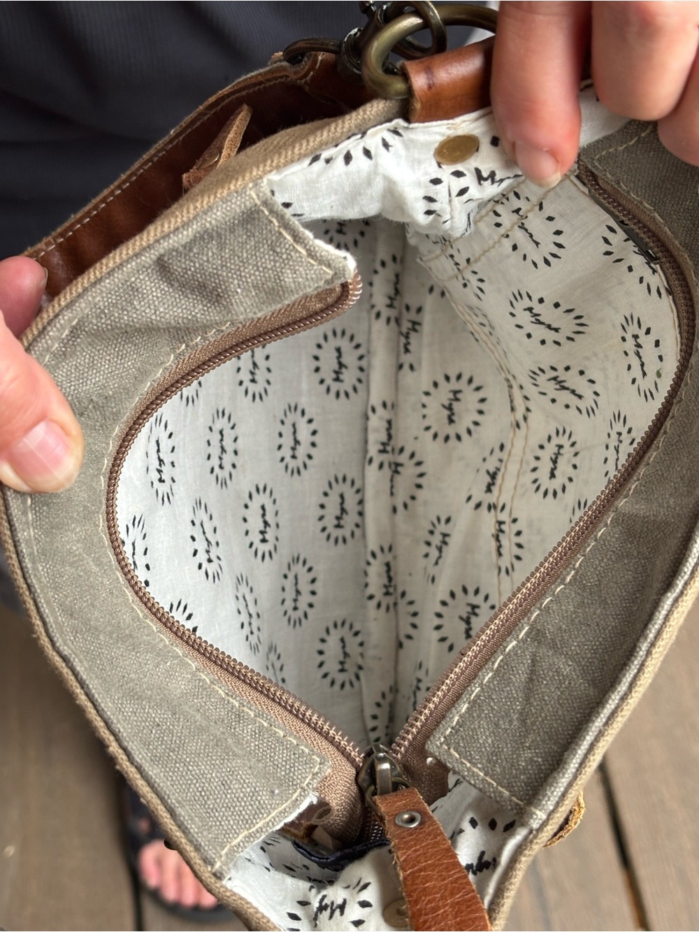 Myra Vintage-Inspired Beige Canvas Crossbody Bag with Leather Accents - Picture 8 of 11